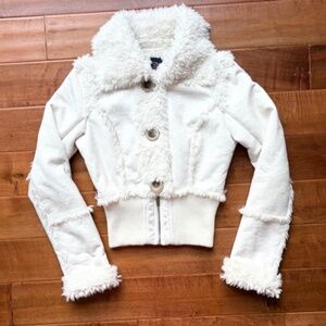 Y2k BEBE Suede Faux-Fur Bomber Jacket Sz Small. FLAWED